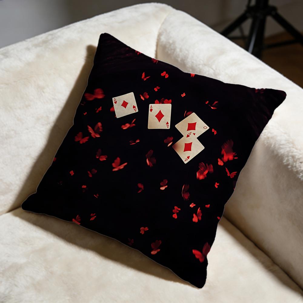 Butterfly Playing Cards Cushion Cover Soft Decorative Pillow Case Suitable for Bedroom Sofa Car Travel Use
