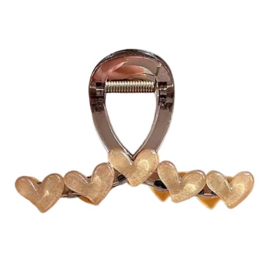 Women Hair Claw Heart Decor Anti-slip Teeth Plastic Material Hair Clip Large Size Shark Back Head Hair Claw