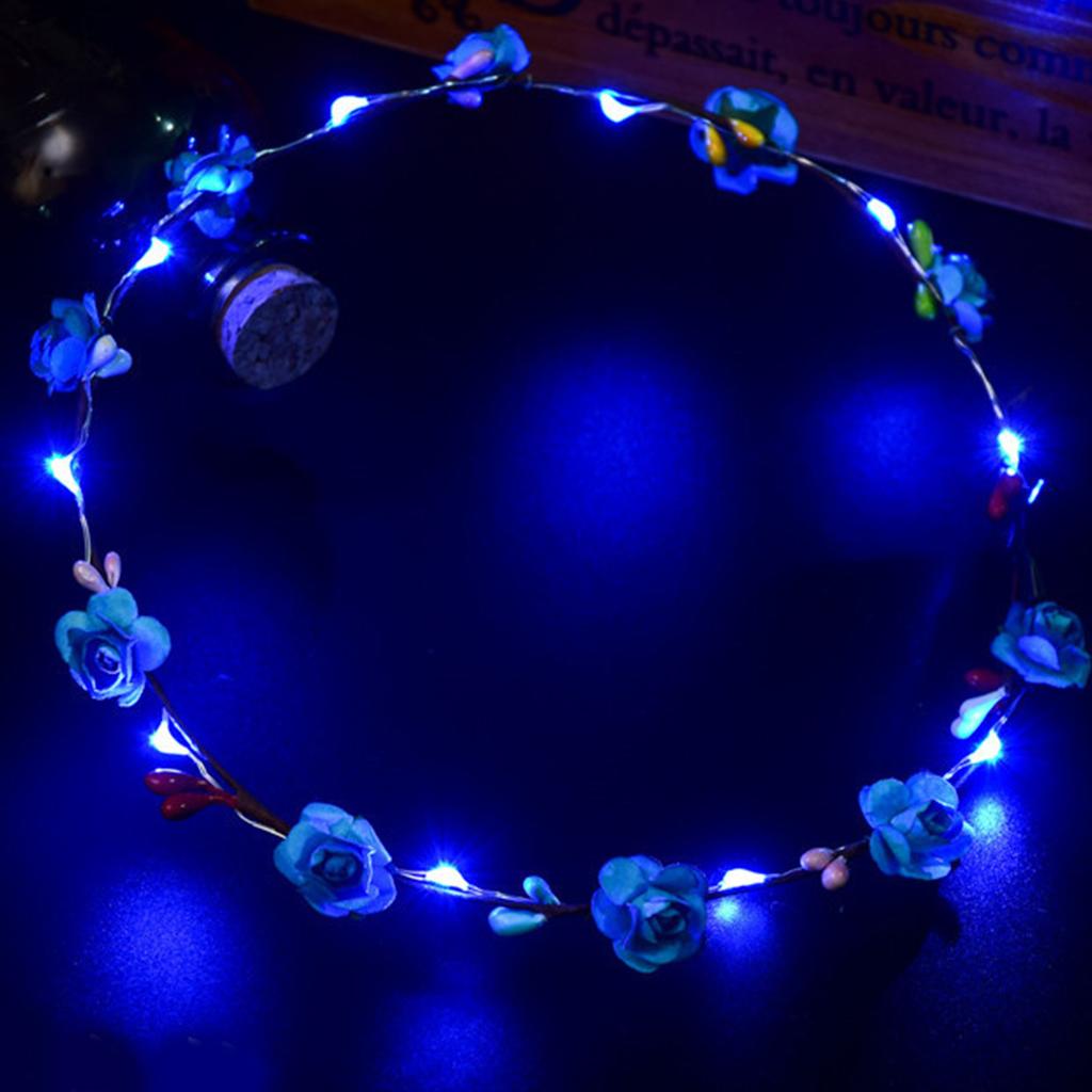 Hawaii LED-ljus Lysande pannband Konstgjord blomma Glöd Lyser upp Girland Krona Krans Bröllop Hårband Kvinna Flicka Huvudbonad