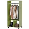 Open Wardrobe On Wheels, Bedroom Wardrobe with Clothes Hanging Rail, 2 Storage Shelves, Mobile Garment Rack for Cloakroom, Hallway, Green