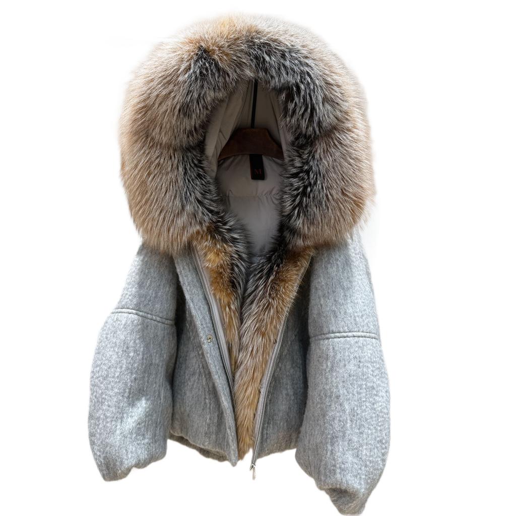 Winter New Luxury Fur Fox Big Fur Collar Hooded Down Jacket Women's Short Thickened Warm Loose Coat