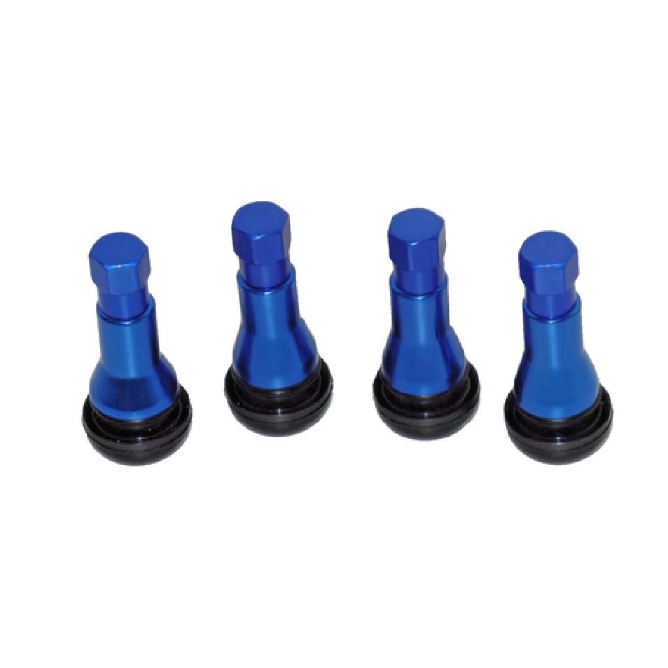 

Set 4 Kits TR 41 Chrome Blue Color Snap-In Tire Valve Stems Short Black Rubber
