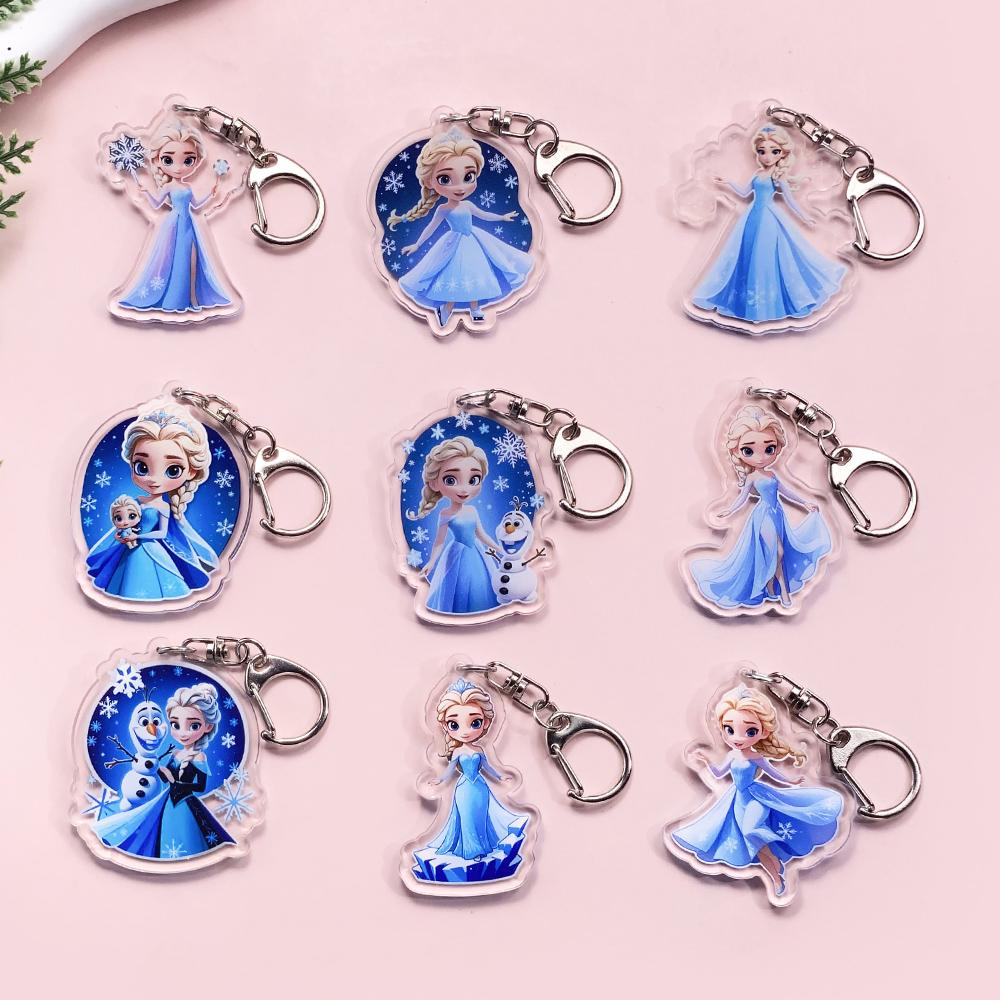 1/9Pcs Disney Princess Frozen Elsa Acrylic Keychain Cute Backpack Pendant Funny Bag Charms Accessories Decoration Holiday Gifts