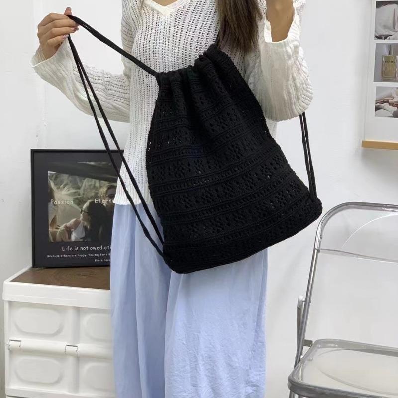 Neuer lässiger gestrickter hohler Rucksack mit großem Fassungsvermögen, einfarbiger Rucksack, modische Mädchen-Bucket-Bag