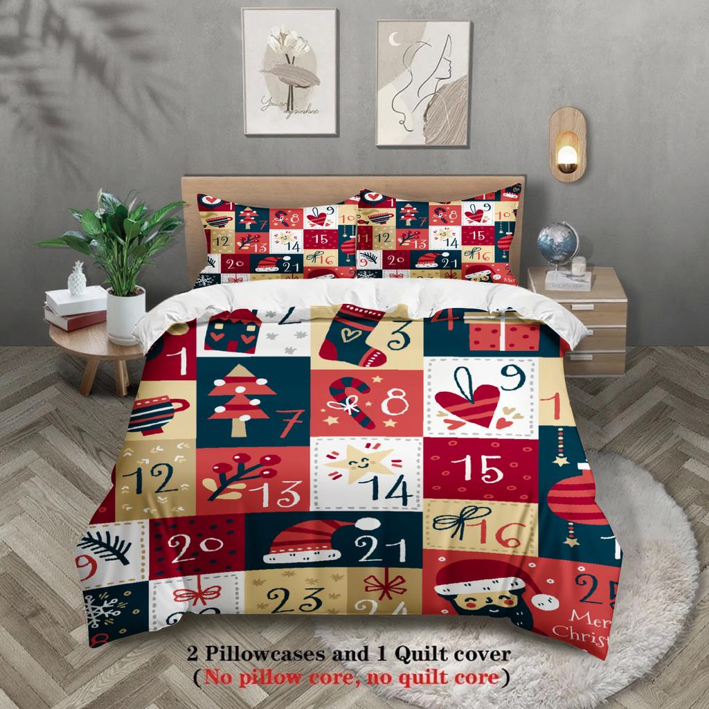 MERRY Christmas Bedding Set 3D Printed Duvet Cover Set Soft Single Double Size Bed Set 2026 Christmas Calendar Home Decorations
