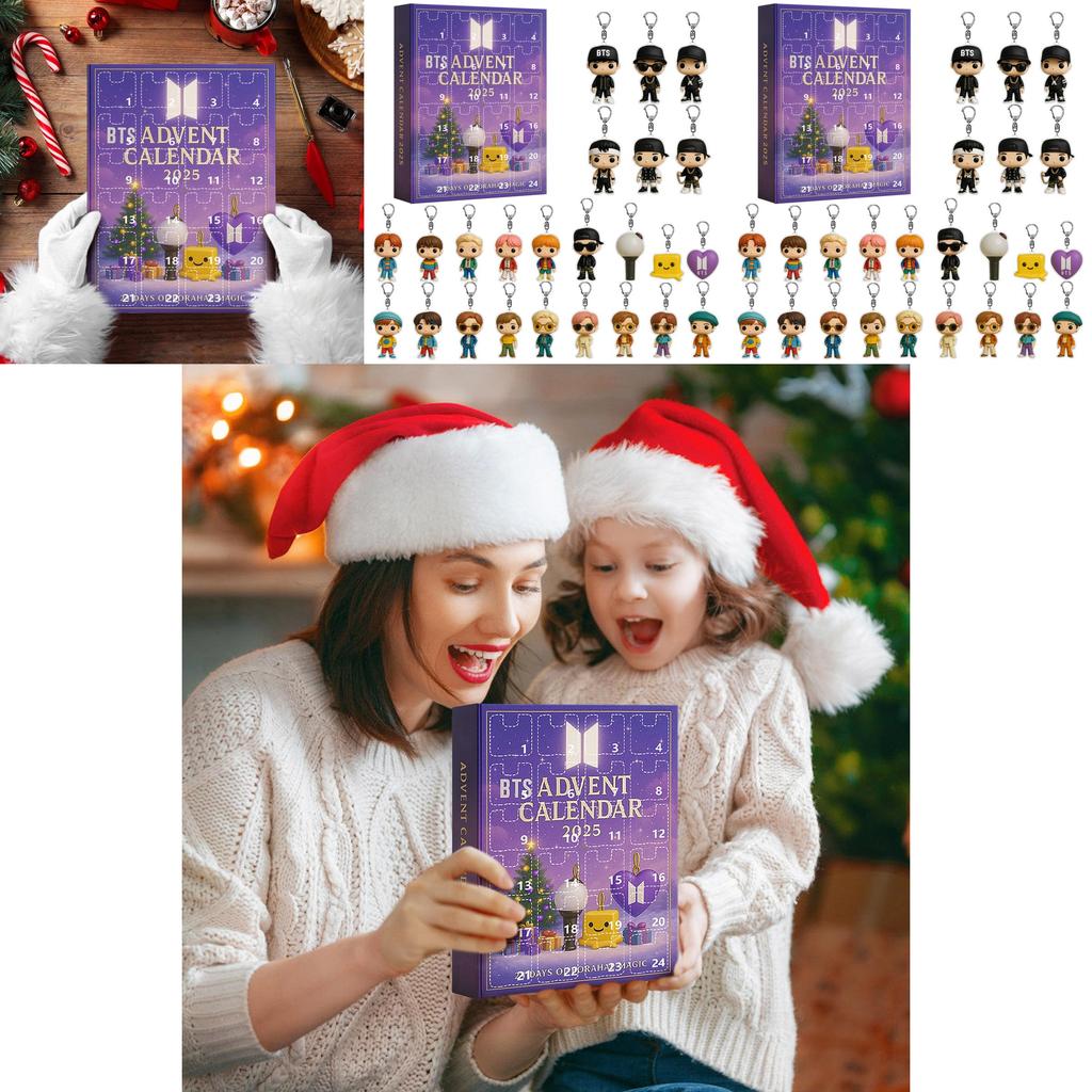 Bts Christmas Advent Calendar With Acrylic Keychain Ornaments For Holiday Gift Giving