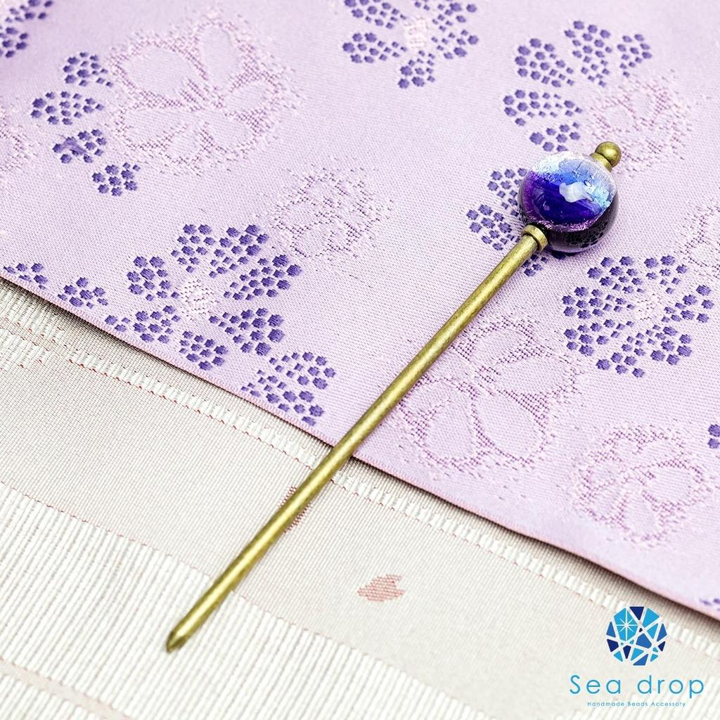 Sea drop kanzashi glass glass marine antique gold hair perfect for and other traditional Japanese clothing hairpin, glow-in-the-dark bead, purple,
