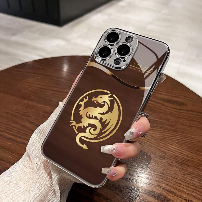 Wooden Texture Metal Flying Dragon Pattern Phone Case for Iphone Models 16 16Pro 16Promax 16Plus 15 15Plus 15Pro 15Promax
