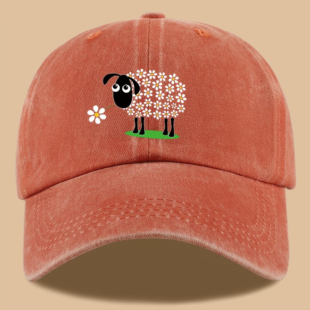 Urocza czapka kierowcy ciężarówki z nadrukiem owiec na łące w kwiaty i retro sprana czapka baseballowa wakacyjna plażowa czapka przeciwsłoneczna