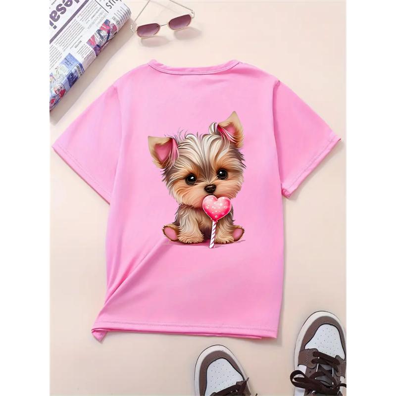 

2025 Лидер продаж Футболка с круглым вырезом и принтом щенка Весна/Лето Повседневный топ с короткими рукавами Женская одежда XL