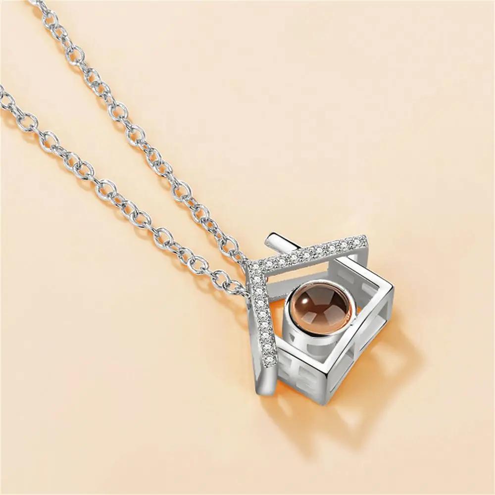 1PC Fashion Love Heart Letter Crystal Necklace 100 Languages I Love You Projection Pendant Necklace Women Jewelry Friends Gifts