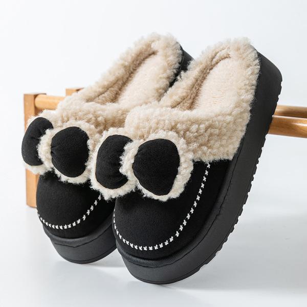 Fluffy Pom-pom Cotton Slippers Women's Winter Indoor Home Non-slip Thick Bottom Velvet Warm Outer Wear Cute Cotton Drag Women's Models