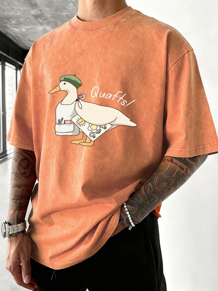 The Big Goose Who Loves Drawing Print Washed T Shirts Men Summer Cool TShirt Loose Vintage Tops Casual Cotton Short Sleeve