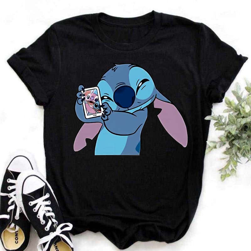 Disney Lilo Stitch Cute Cartoon Print Women T-Shirt Summer Streetwear Short Sleeve T Shirt Fashion Casual Female Clothes Tops