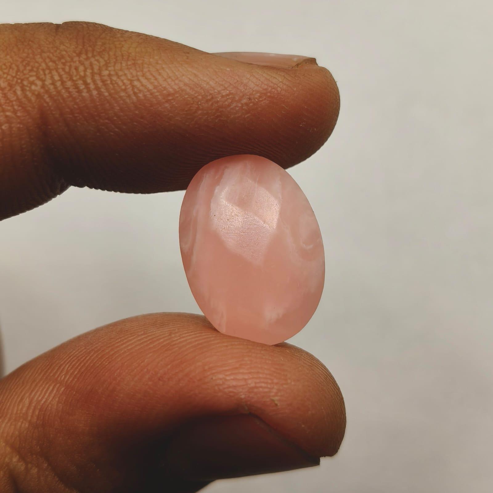 Pink Opal Oval Faceted Cabochon, 18x13mm Gemstone for Jewelry Making (Checkerboard Cut)