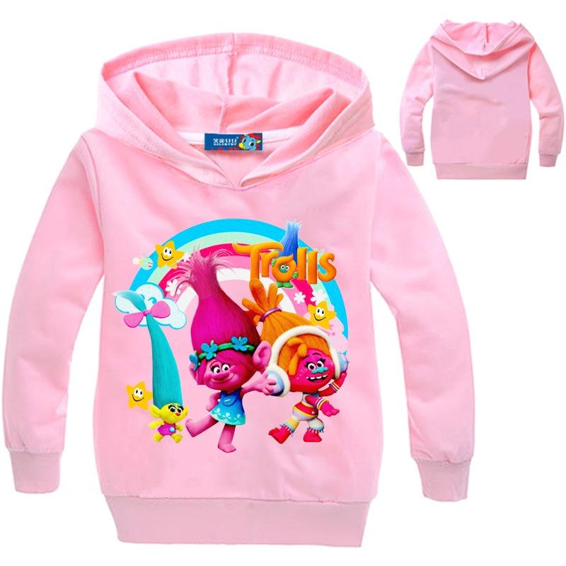 Sudadera con Capucha Estampada de Trolls para Niños Pulóveres de Algodón Abrigo Chaqueta Regalo Años