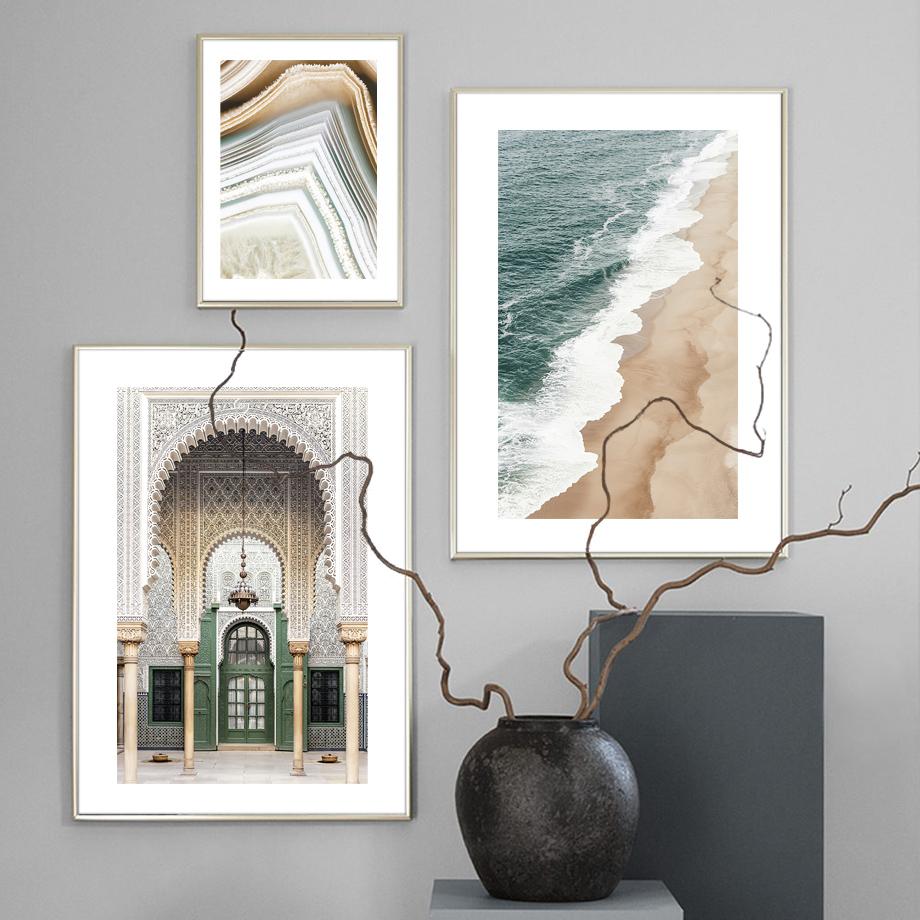 Strand Wellen Palme Garten Bogen Goldene Blätter Nordic Poster Wand Kunstdruck Leinwand Malerei Home Decor Bilder Für Wohnzimmer