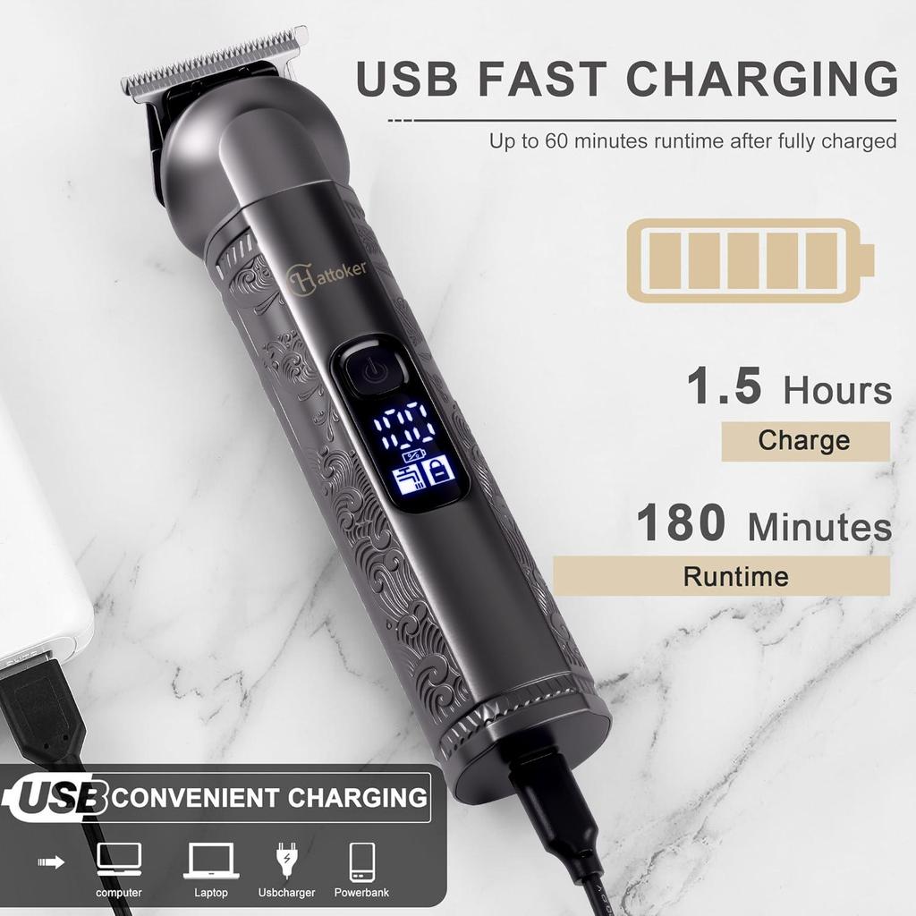 Hatteker 8-in-1 Hair Trimmer Set Multi-Function Men's Retro Hair Clipper Electric Shaver Nose