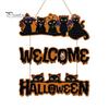 Elegant Natural Wood Sign Halloween Wooden Door Sign, Black Cats Broom Front Hanger, Rustic Nordic Style Hanging Welcome for Home Window Wall