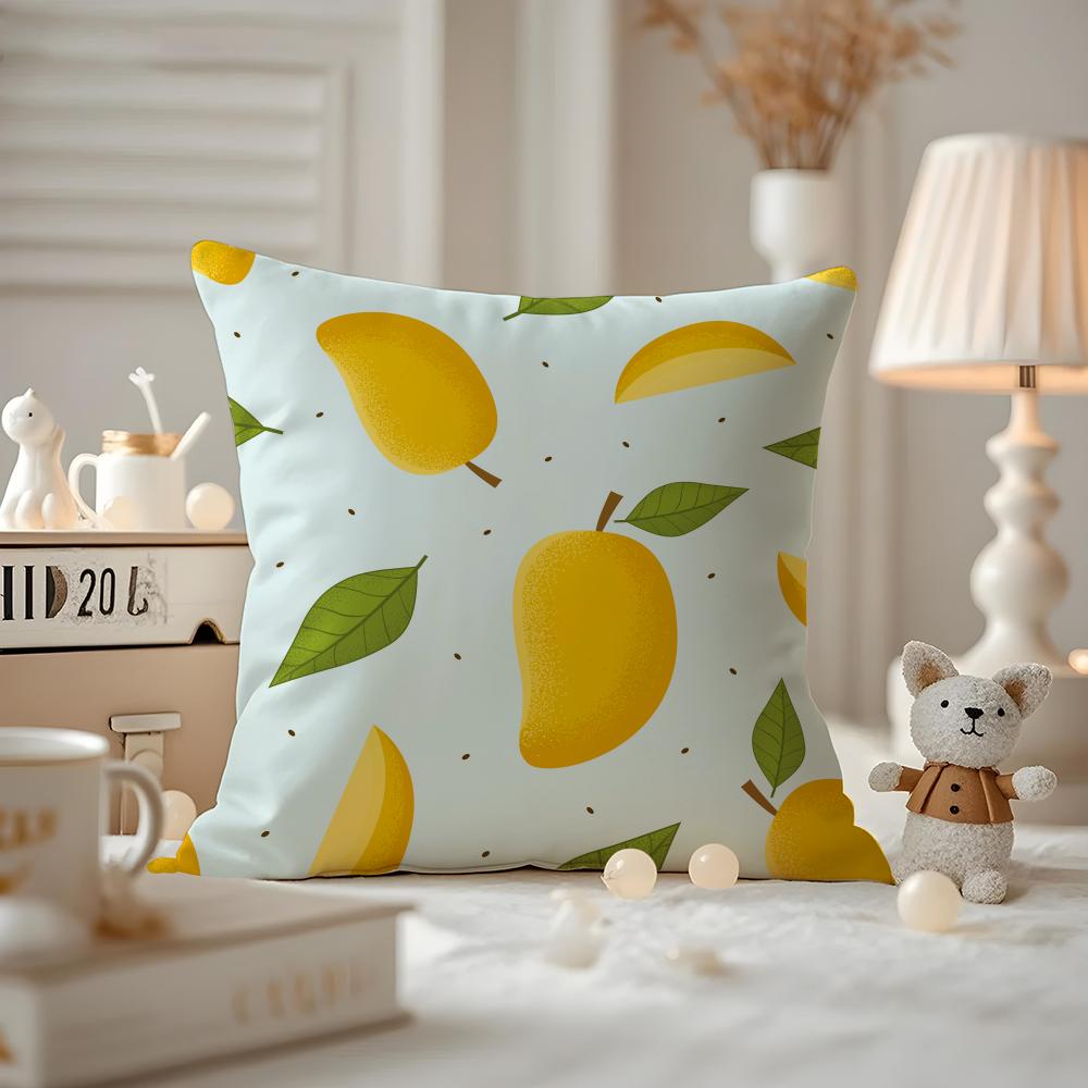 Fruit Print Cushion Cover Anti-dustmite Pillowcase Invisible Zipper Silky Short Plush Sofa Cushion Cover