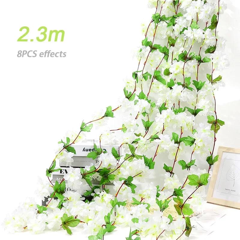 180 cm Umělé květiny Třešňový květ Věnec sakura Svatební oblouk Zahrada Pozadí Domácí párty dekorace Hedvábí Falešné rostliny Réva