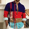 Men's Color-Blocked Striped Long-Sleeve Shirt, Retro Style Business Casual Shirt, Slim Fit Men's Trendy Top