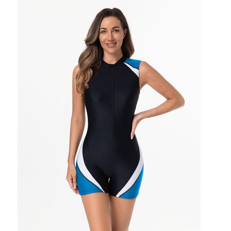 Womens Full Coverage Rash Guard Swimsuit With Front Zipper Slim Fit Surfing Snorkeling Swimming