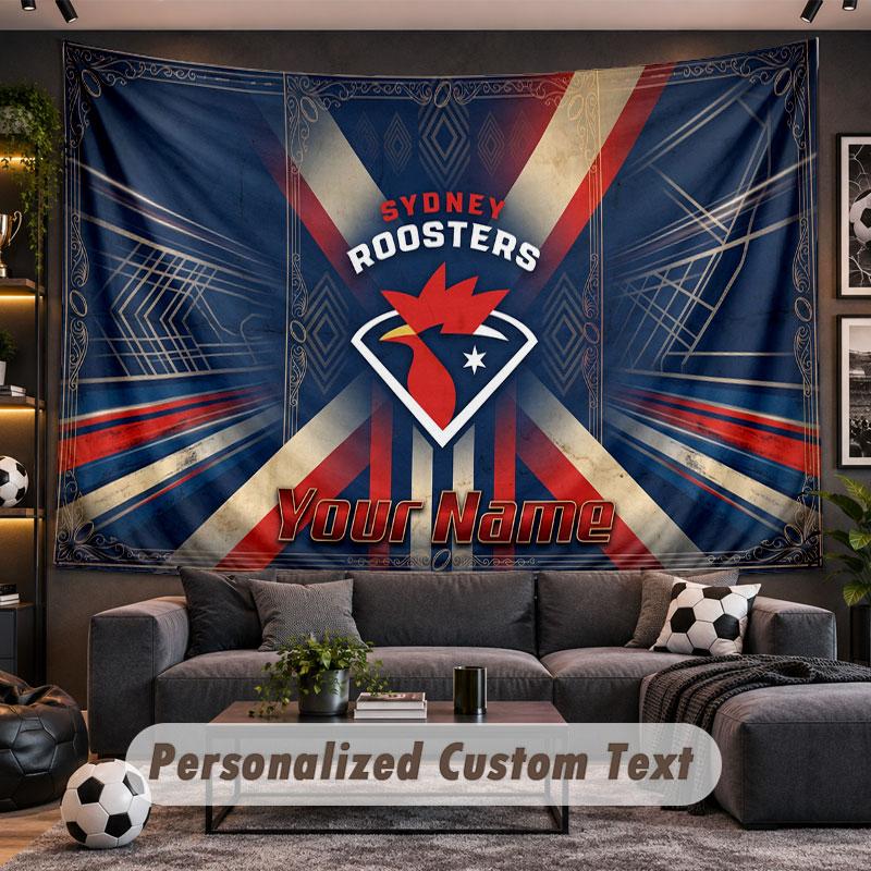 Wall Hanging Tapestry Custom NameSydney Roosters Pattern Personalized Printed Fabric Wall Decor