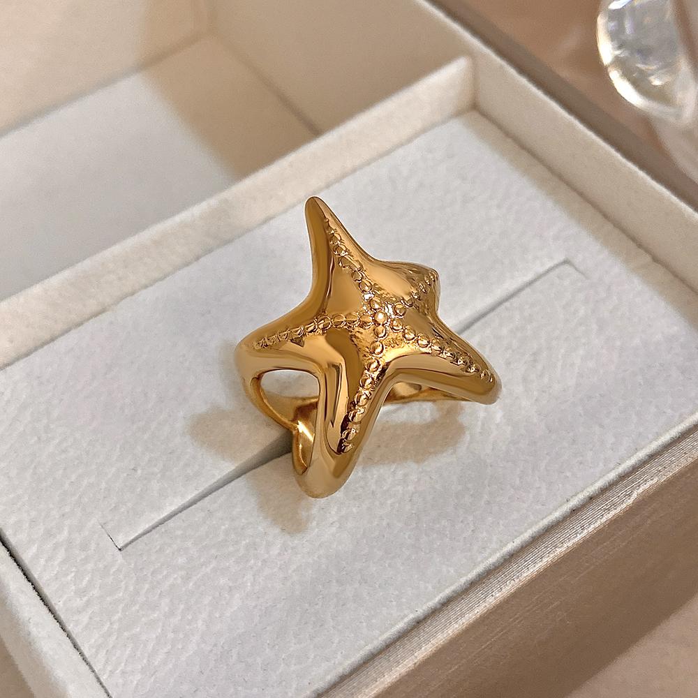 Flashbuy 1pc Gold Color Creative Design Irregular Starfish Stainless Steel Unique Ring For Women Fashion Zircon