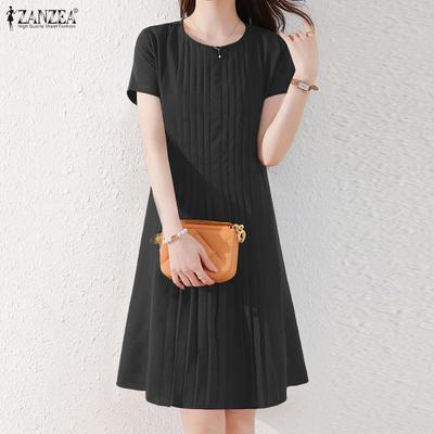Damen Sommer Casual Rundhals Kurzarm Kleid