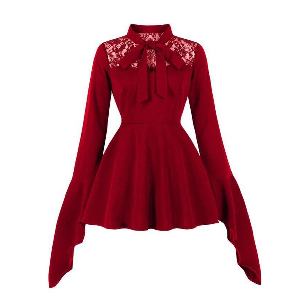 Women's Clothing, Heavy Embroidery, Lace Patchwork, Bow, Bat-sleeve Dress, Performance Costume