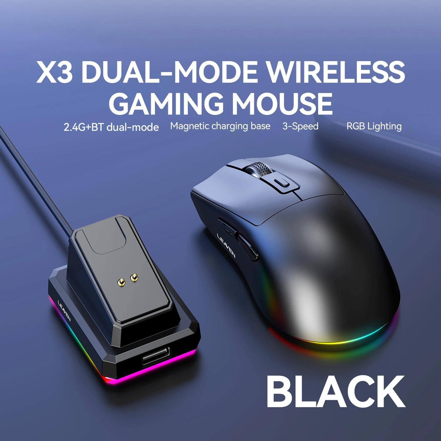 

KEBIDUMEI X3 Dual-Mode 2.4G Wireless Mouse Dual Bluetooth Mouse RGB Gaming Mouse with Charging Dock Rechargeable Ergonomic Mouse чорний