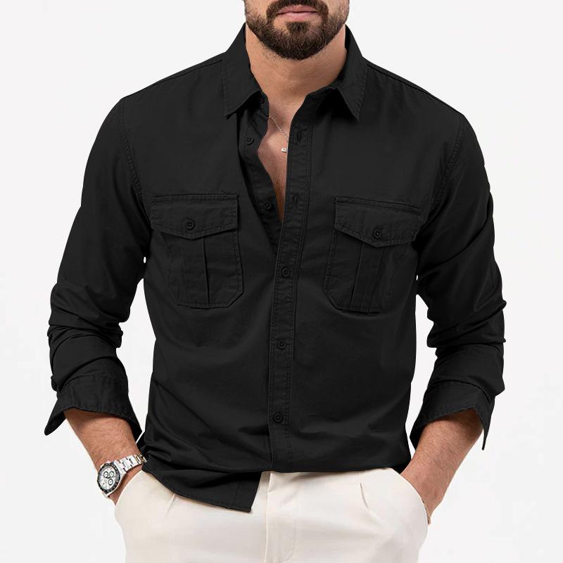 New Long-sleeved Men's Shirt with Multiple Pockets for Casual Wear