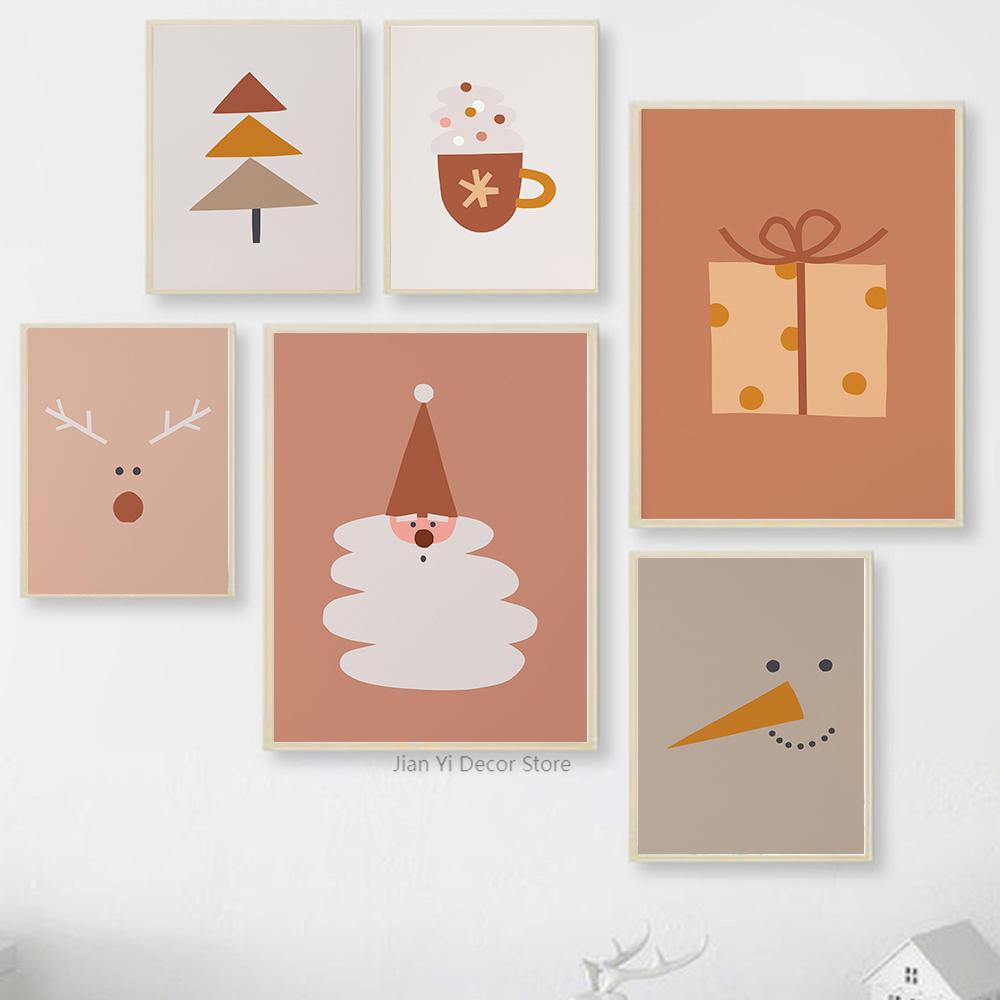 

Минималистичные рождественские постеры и принты в стиле бохо, картины со снеговиком, настенные художественные подарки, детская комната, дом