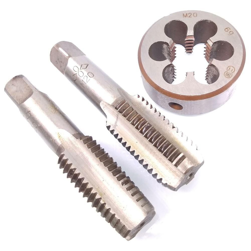 HSS M20 x 2,5 mm kuželový a zástrčkový závitník a M20 x 2,5 mm matricový metrický závit pravý