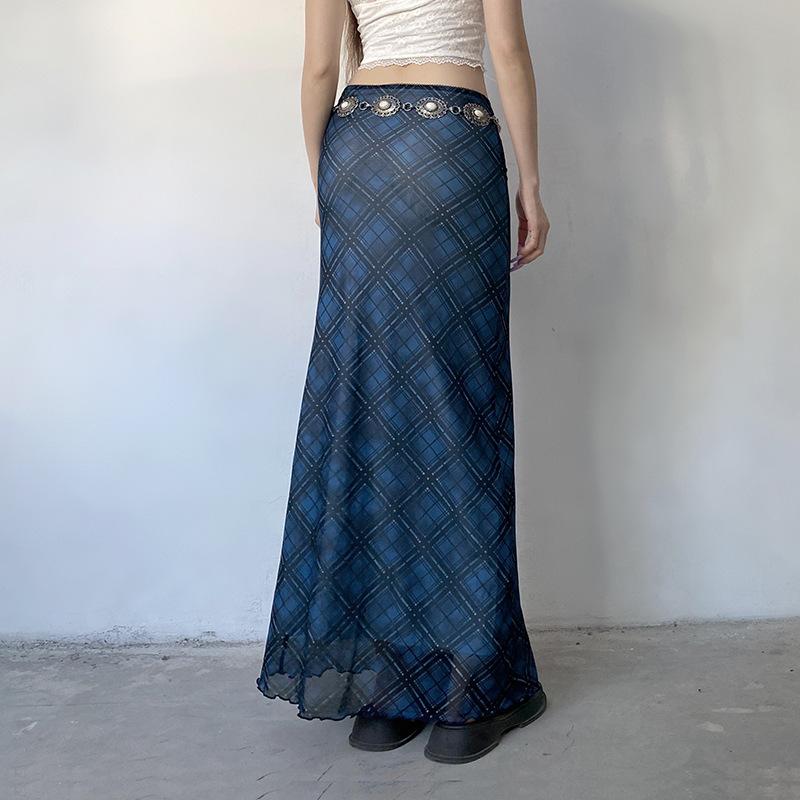 Printed Mesh Skirt for Women's Summer New Slim-fit Bow Long Skirt Low Waist Hip Skirt
