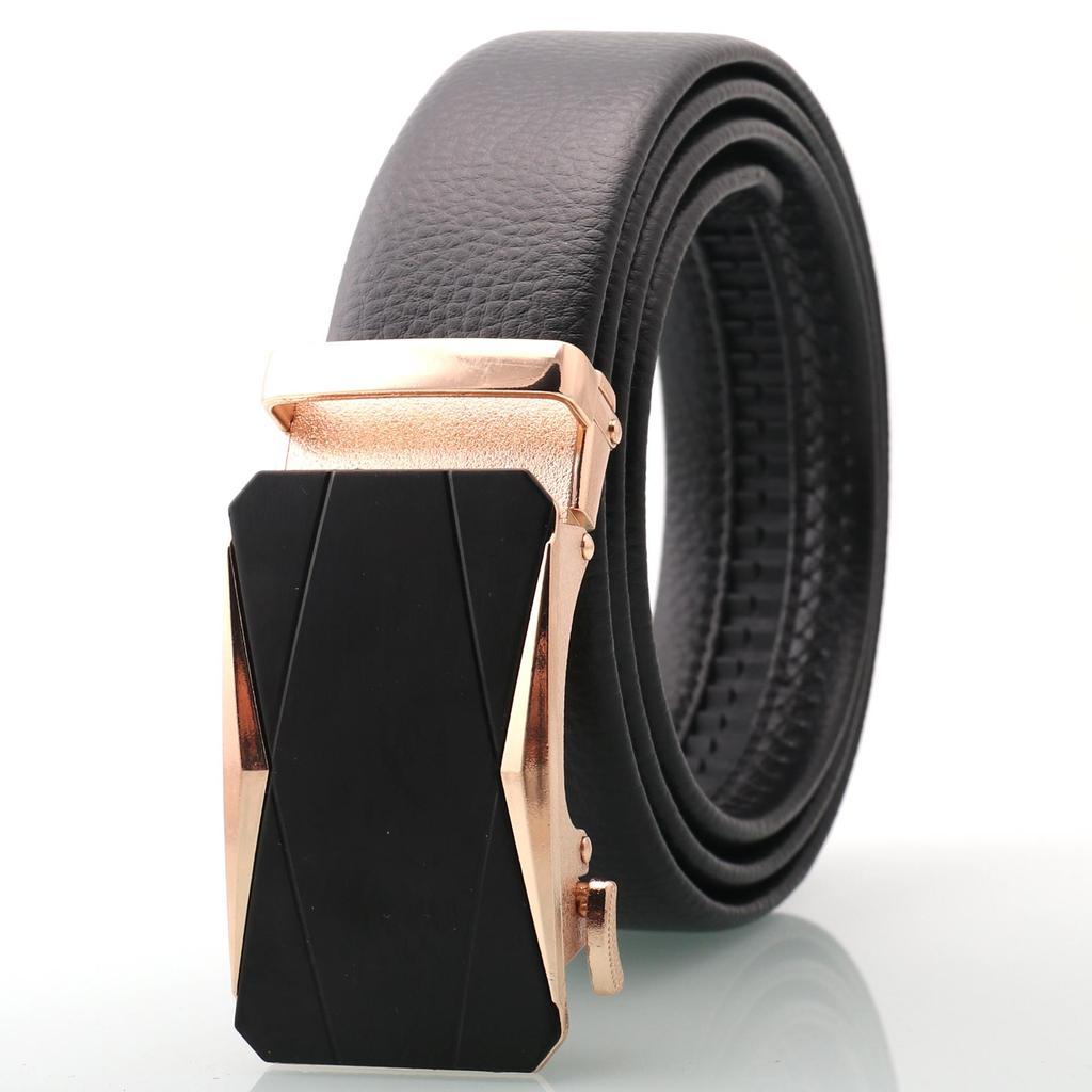 Hong Sheng Frosted Auto-Buckle Edge-Sealed Cowhide Belt Set - Classic Business Casual Men's Trend