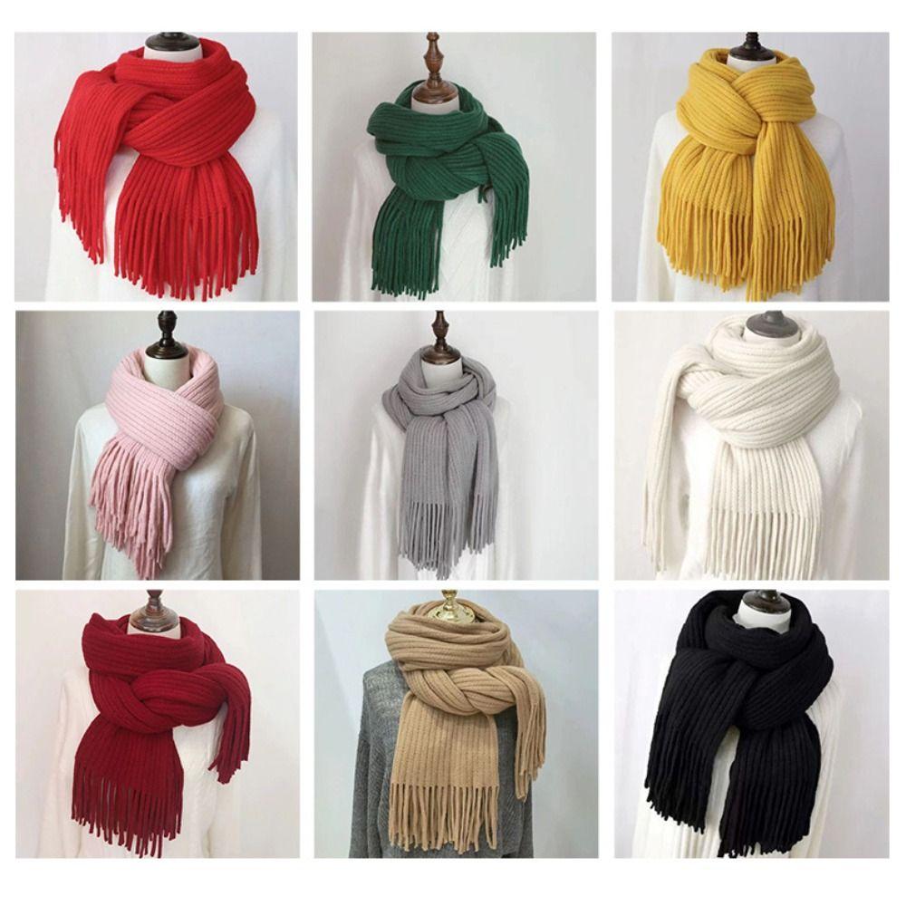 Long Tassel Winter Cashmere Scarf Warm Knitted Scarf Fashion Solid Color Scarves  Women