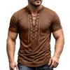 Men's Vintage V-Neck Shirt with Button Placket Short Sleeve Casual Summer Top