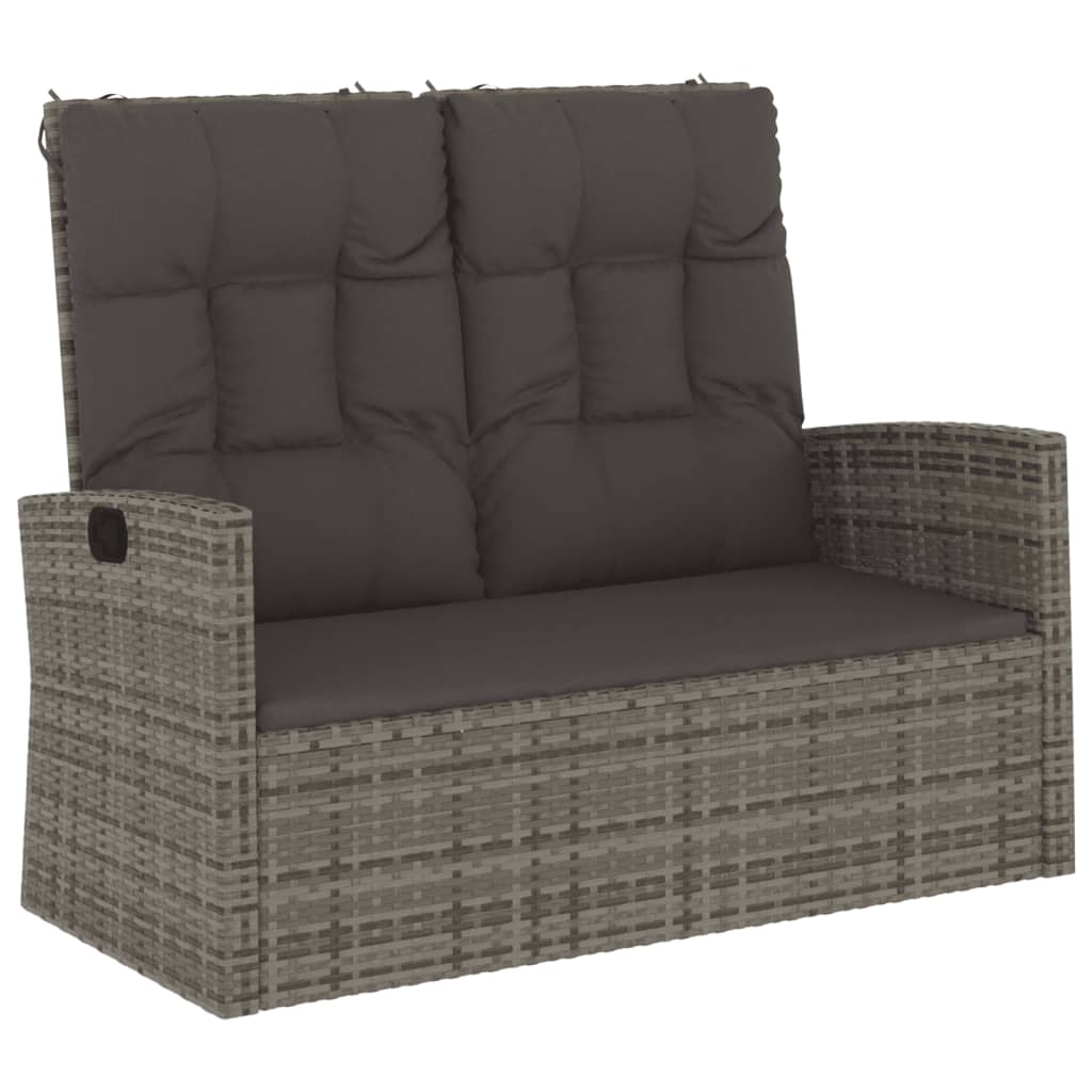 Garden Lounge Bench with Reclining Function & Cushions Gray 118 cm Poly Rattan
