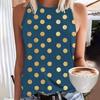 Women's 3D polka dot printed sleeveless T-shirt, round neck off shoulder retro casual vest, Y2K sleeveless top, T-shirt, women's clothing