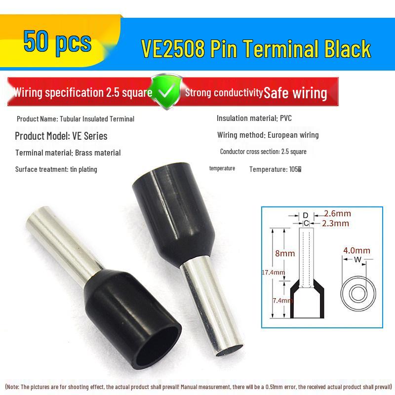 European Tubular Wire Connectors: VE0508, 7508, 1008, 1508, 2508 Pin Terminals