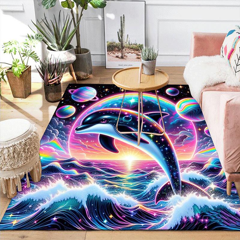1pc Jumping dolphin Design Area Rug - Soft, Anti-Slip, and Durable Gaming Room Decor for Bedroom