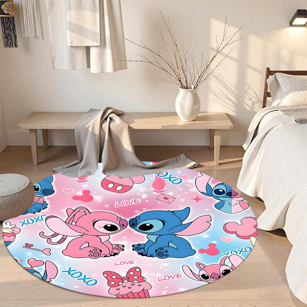 Stitch Tropical Round Carpet Design for Dining Room Game Room Playrooms Entryway Anti-slip Round Rug Office home decor Gift for Festivals