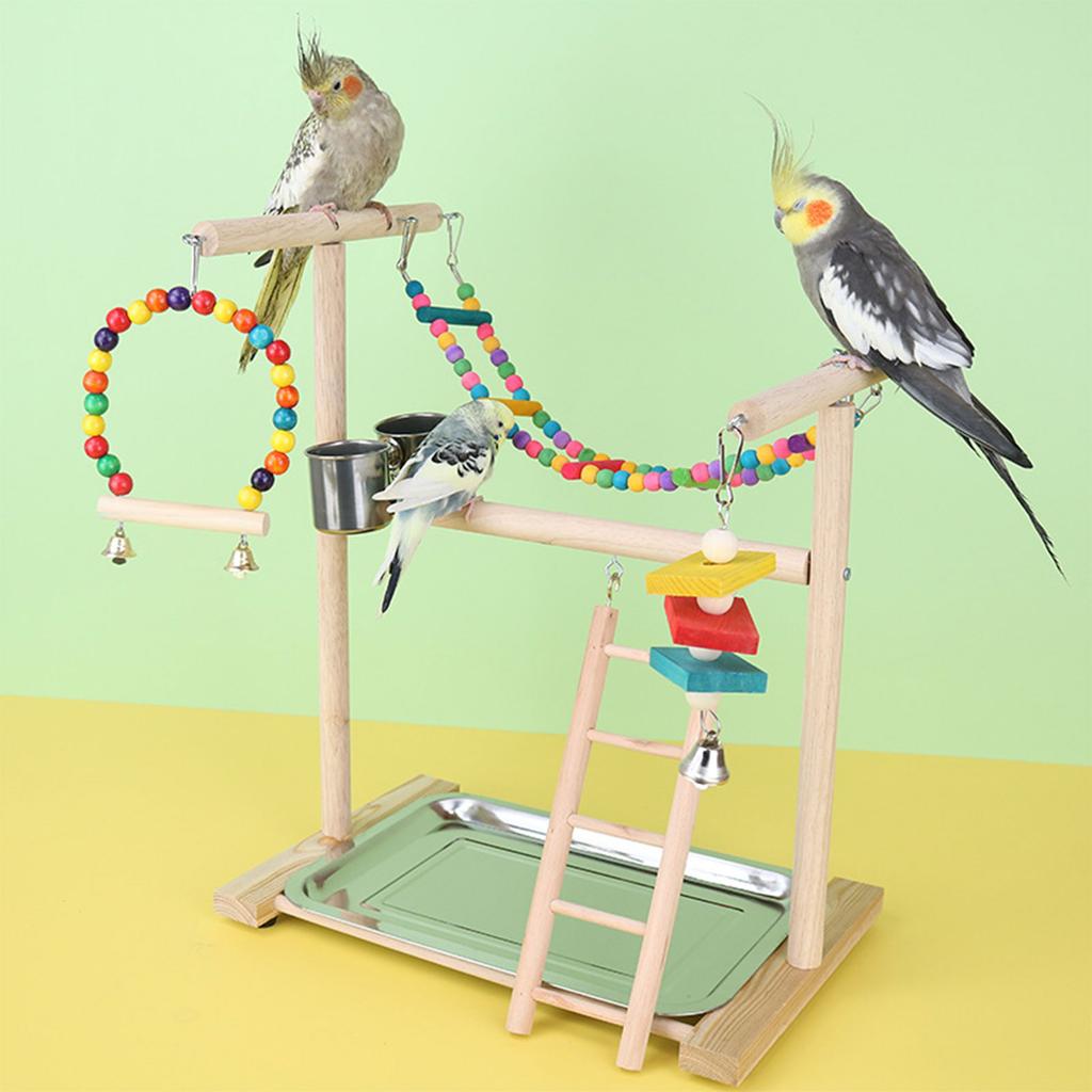 Lovebird Parrots Cage Perch Stand Bridge Colorful Swing Climbing Wooden Training Ladder Toy for Bird