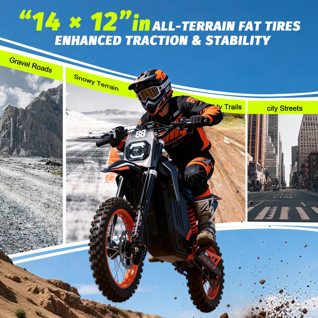 Y88 E-Moto 3000W48V30AH Freno Idraulico Pneumatici 12+14 Pollici Moto Elettrica Off-Road