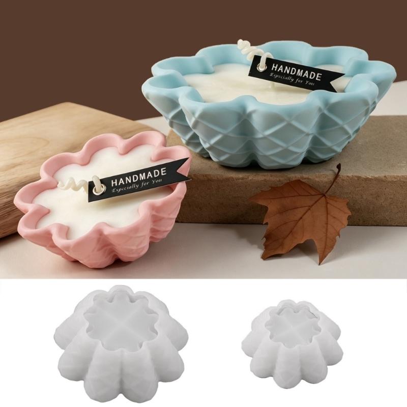 Large Round Silicone Mold For Making Waffle Bowl Candle Jewelry Dish And Soap Tray With Diamonds Texture Design
