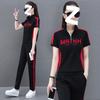 Plus Size Suit Women's Summer Fashion Stand-up Collar Sweatshirt Running Short-sleeved Sportswear Casual Two-piece Set