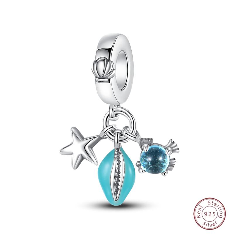 Copper Beaded Pendant Blue Zircon Ocean Penguin Crab Original 3Mm Bracelet Women Fine Jewelry