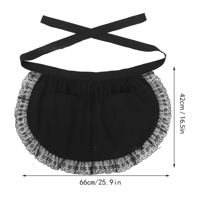 Women's Waist Apron Kitchen Cooking Aprons Lace Ruffle Half Apron Maid Aprons with Pockets for Waitress Restaurant